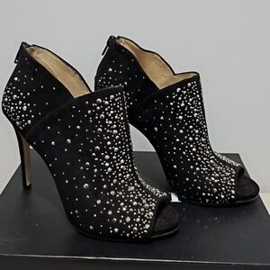 Elegant Black Peep-Toe Heels with Silver Accents